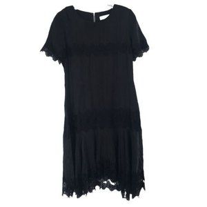 Reiss Kelis Eyelash Lace Trimmed Short Sleeve Black Scallop Dress Sz UK 14 US 10